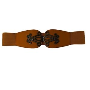 Stretchy Belt Brown Metal Detail Women's Size ML 30" Stretches To 36" Width 2.5"